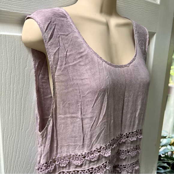 ENTRO Lavender Purple Crochet Ruffle Hem High-Low Dress, 100% Rayon, Summer, S - Picture 3 of 7